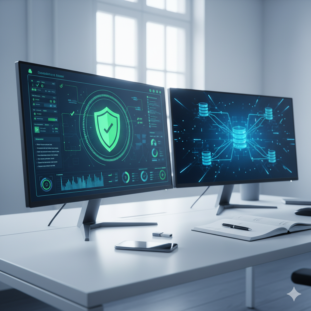 IT-Arbeitsplatz mit Sicherheits-Dashboard